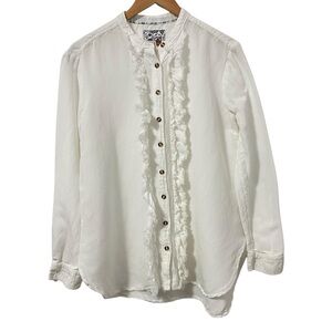 Anthropologie Pilcro Womens Ruffled Placket Button Up Blouse Sz Small White